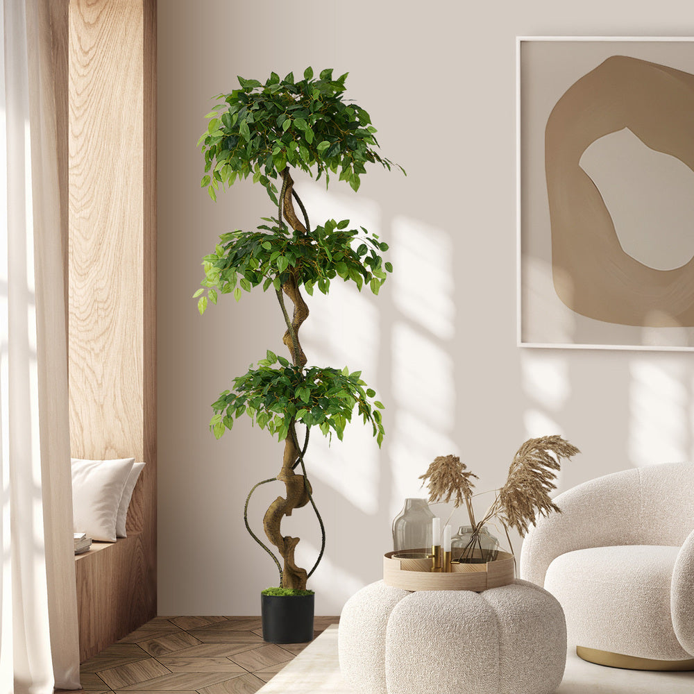 Artificial Ficus Tree 180cm Twisted Potted Plant Indoor Home Decor