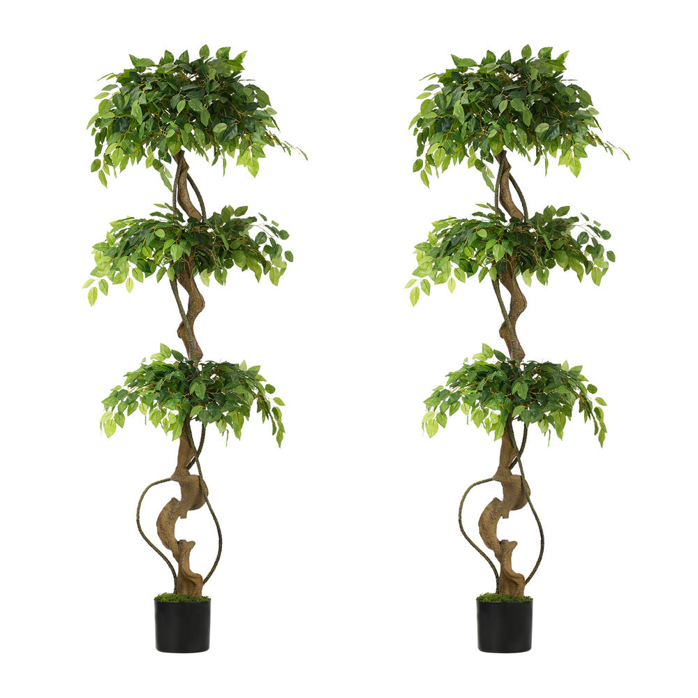Artificial Ficus Tree 2 Pack 180cm Twisted Potted Plant Indoor Décor