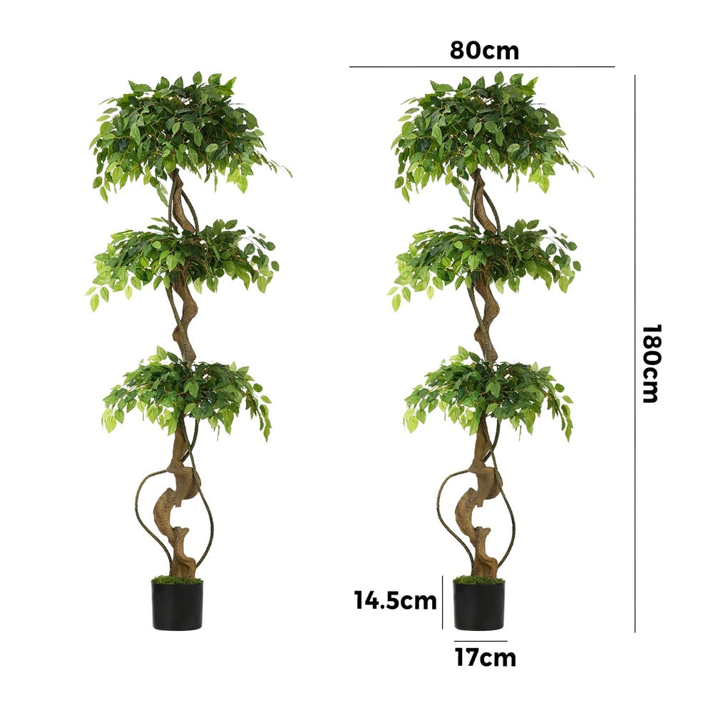 Artificial Ficus Tree 2 Pack 180cm Twisted Potted Plant Indoor Décor