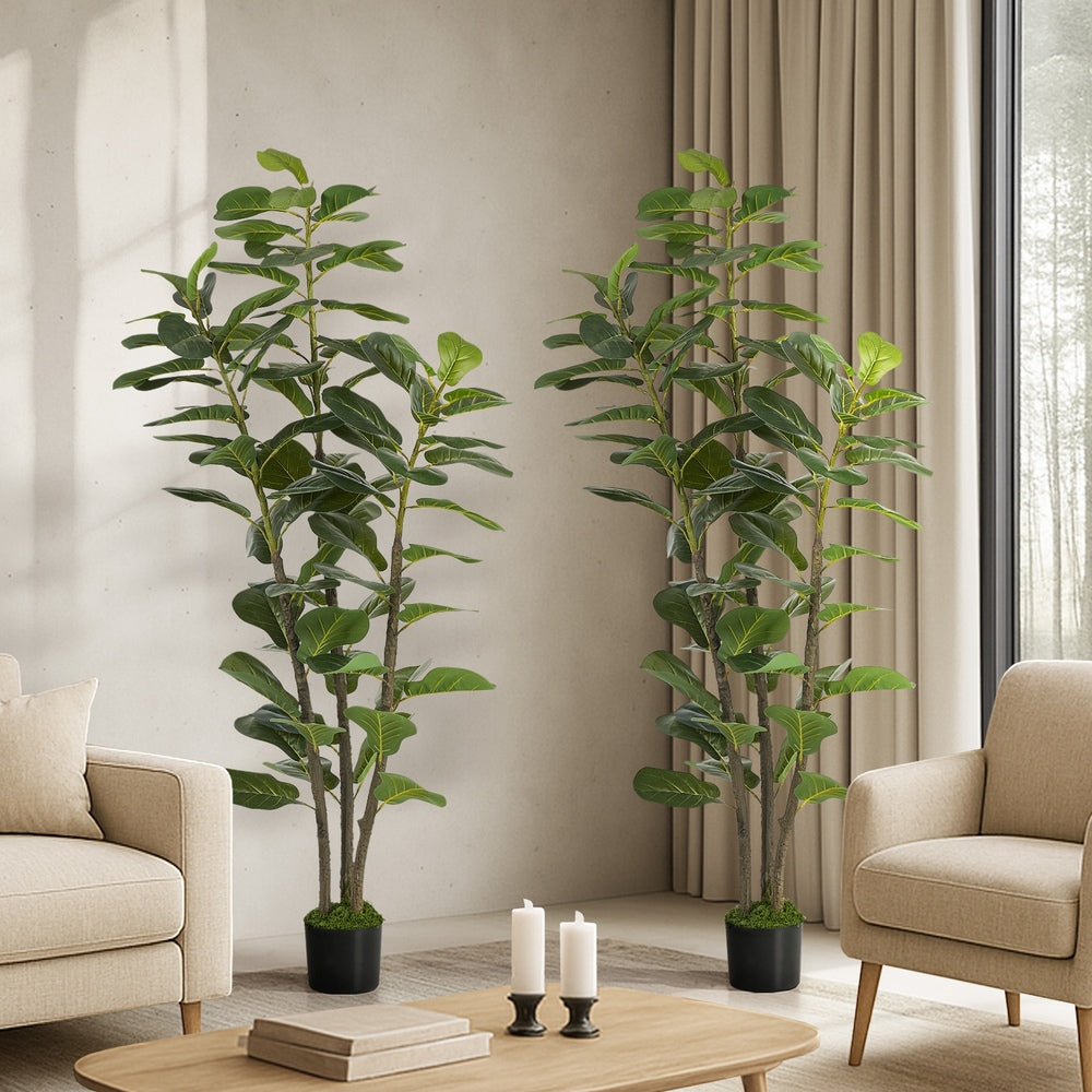 Artificial Fiddle Leaf Fig Tree 2 Pack 150cm Lifelike Potted Indoor Plant