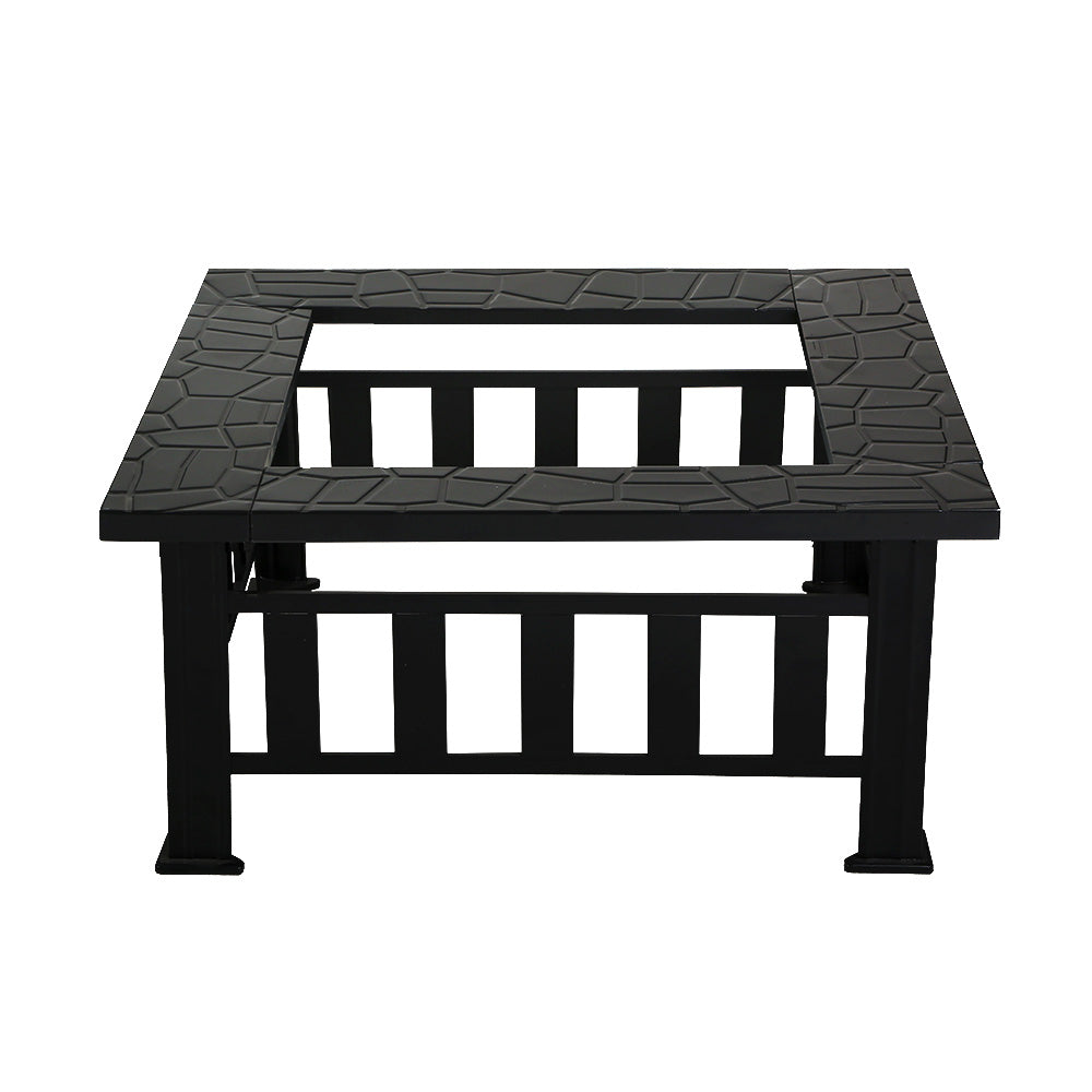2-in-1 Fire Pit BBQ Grill Table Outdoor Heater Patio Steel Square 81cm