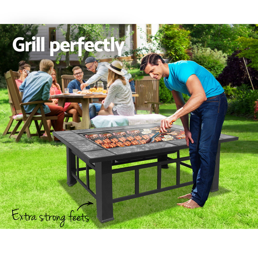 Fire Pit BBQ Grill Ice Bucket Table 3-in-1 Outdoor Multifunction