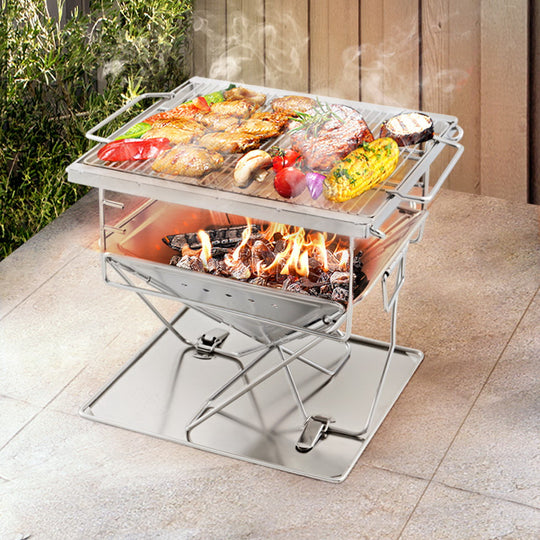 Fire Pit BBQ Grill with Carry Bag Camping - Grillz Portable Folding Stainless