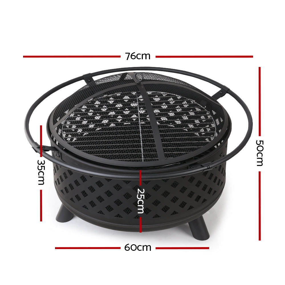 76cm Fire Pit BBQ Grill Outdoor Charcoal Heater Patio Garden Stove