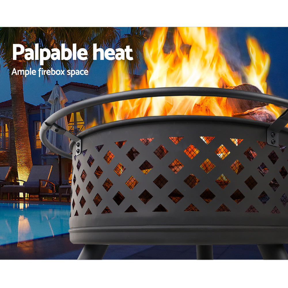 76cm Fire Pit BBQ Grill Outdoor Charcoal Heater Patio Garden Stove