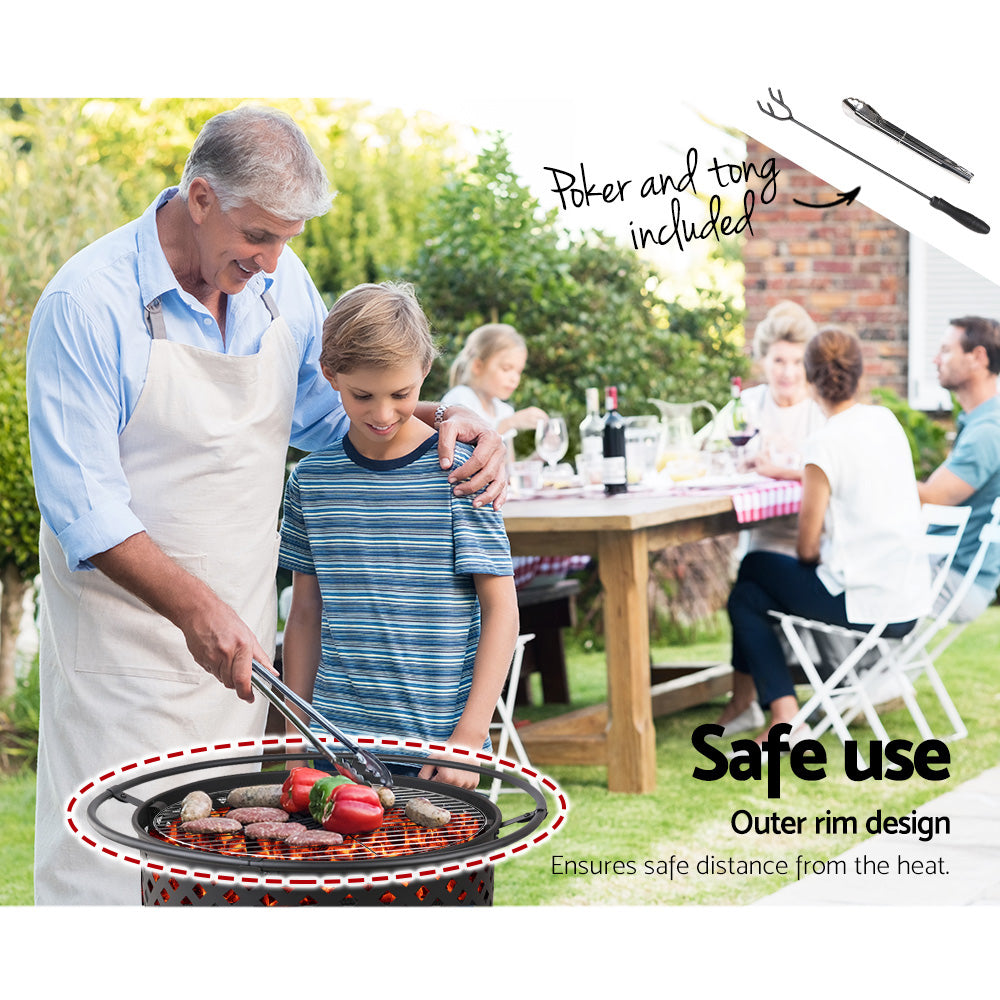 76cm Fire Pit BBQ Grill Outdoor Charcoal Heater Patio Garden Stove