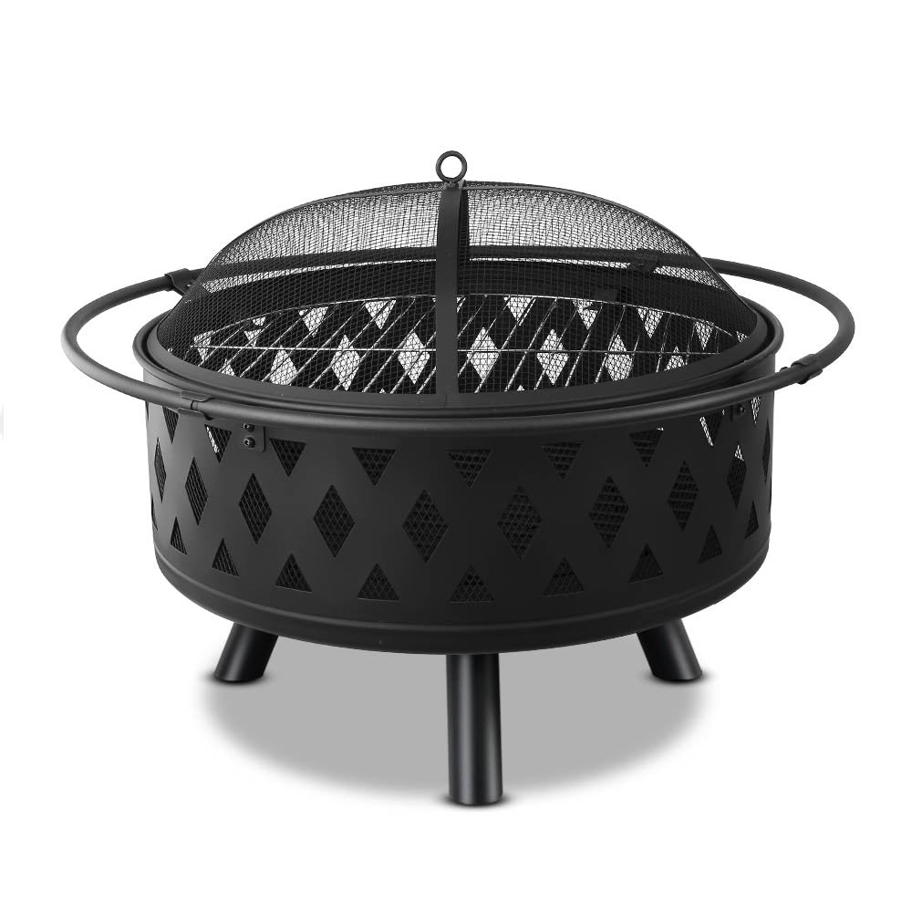 82cm Fire Pit with BBQ Grill Outdoor Wood Burner for Patio & Camping