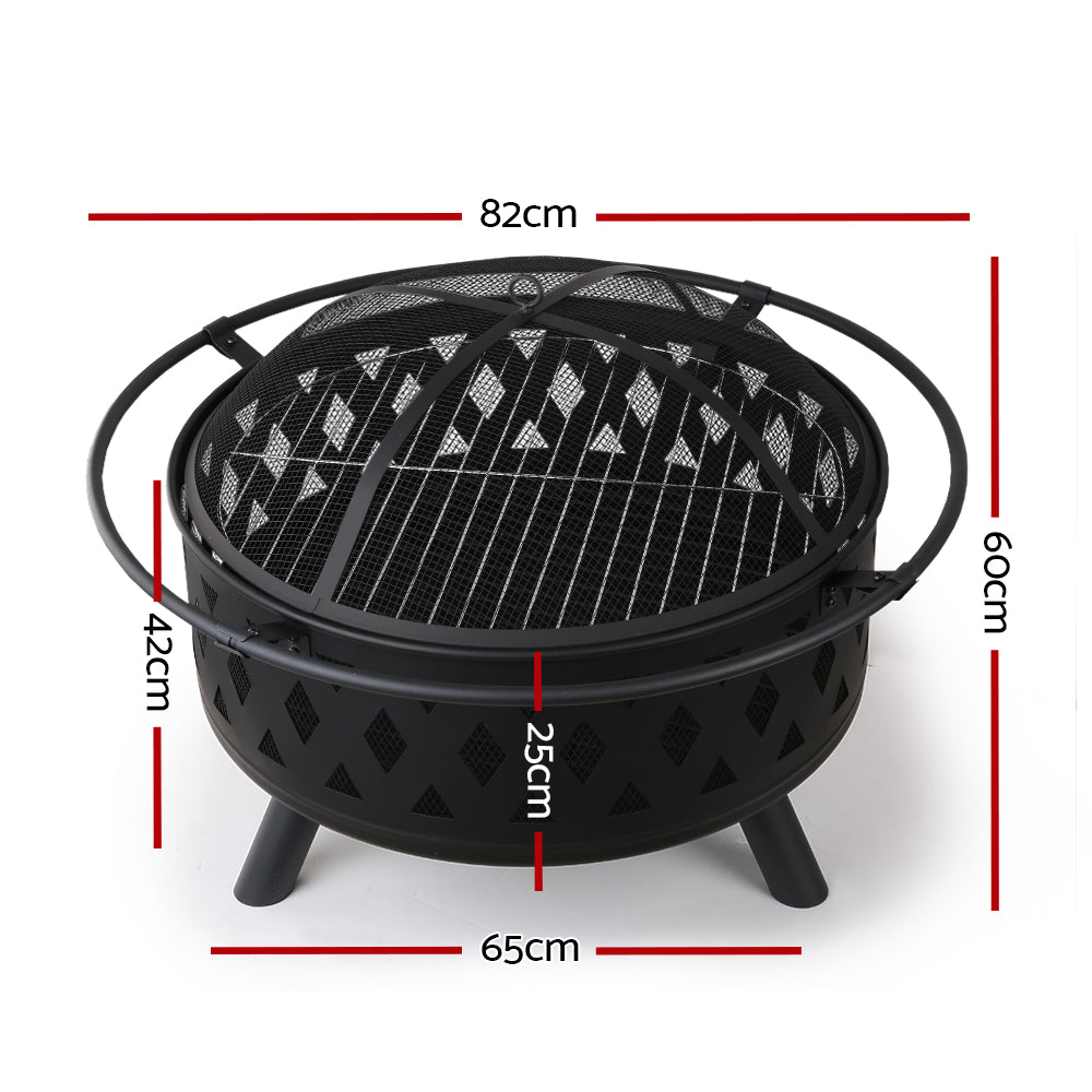 82cm Fire Pit with BBQ Grill Outdoor Wood Burner for Patio & Camping