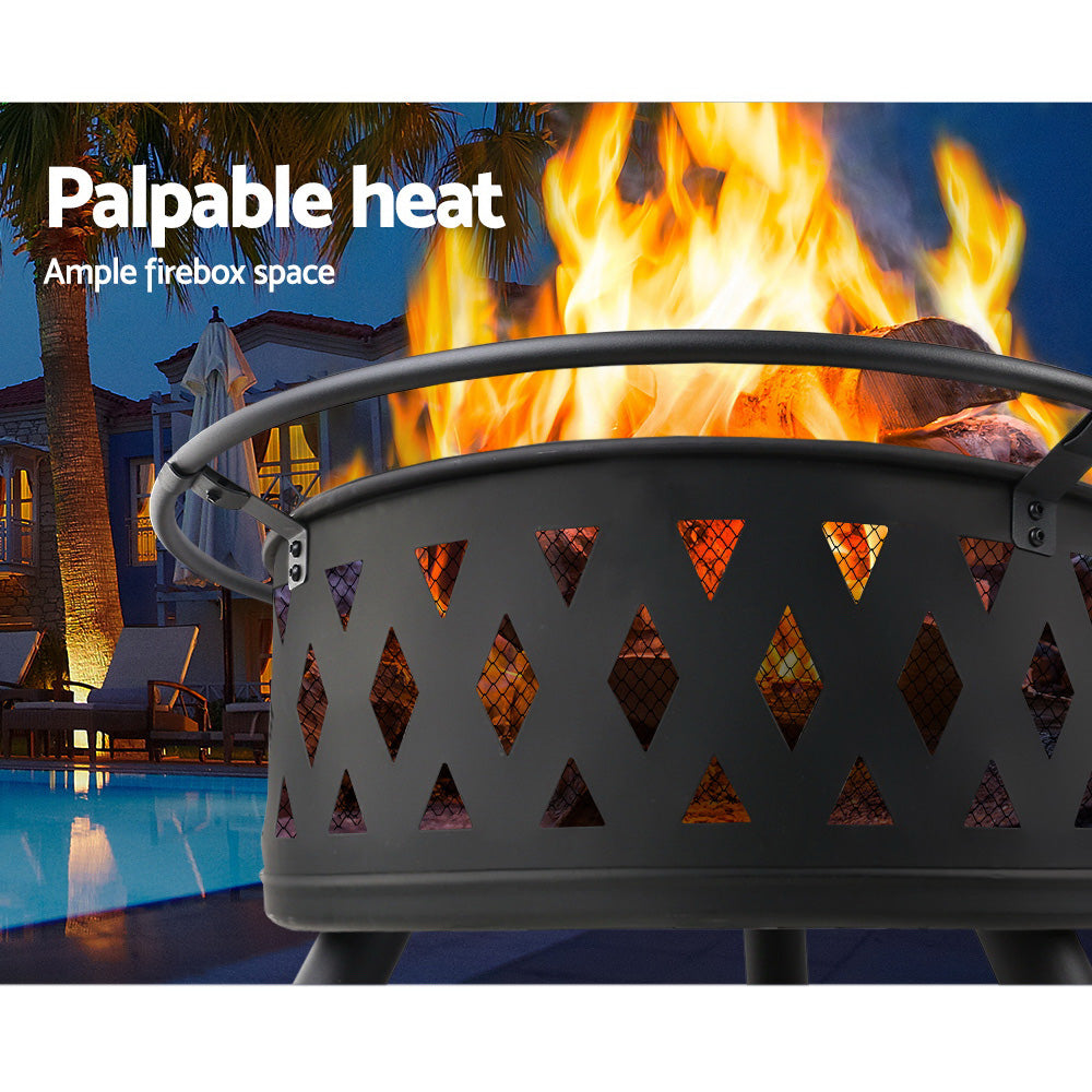 82cm Fire Pit with BBQ Grill Outdoor Wood Burner for Patio & Camping