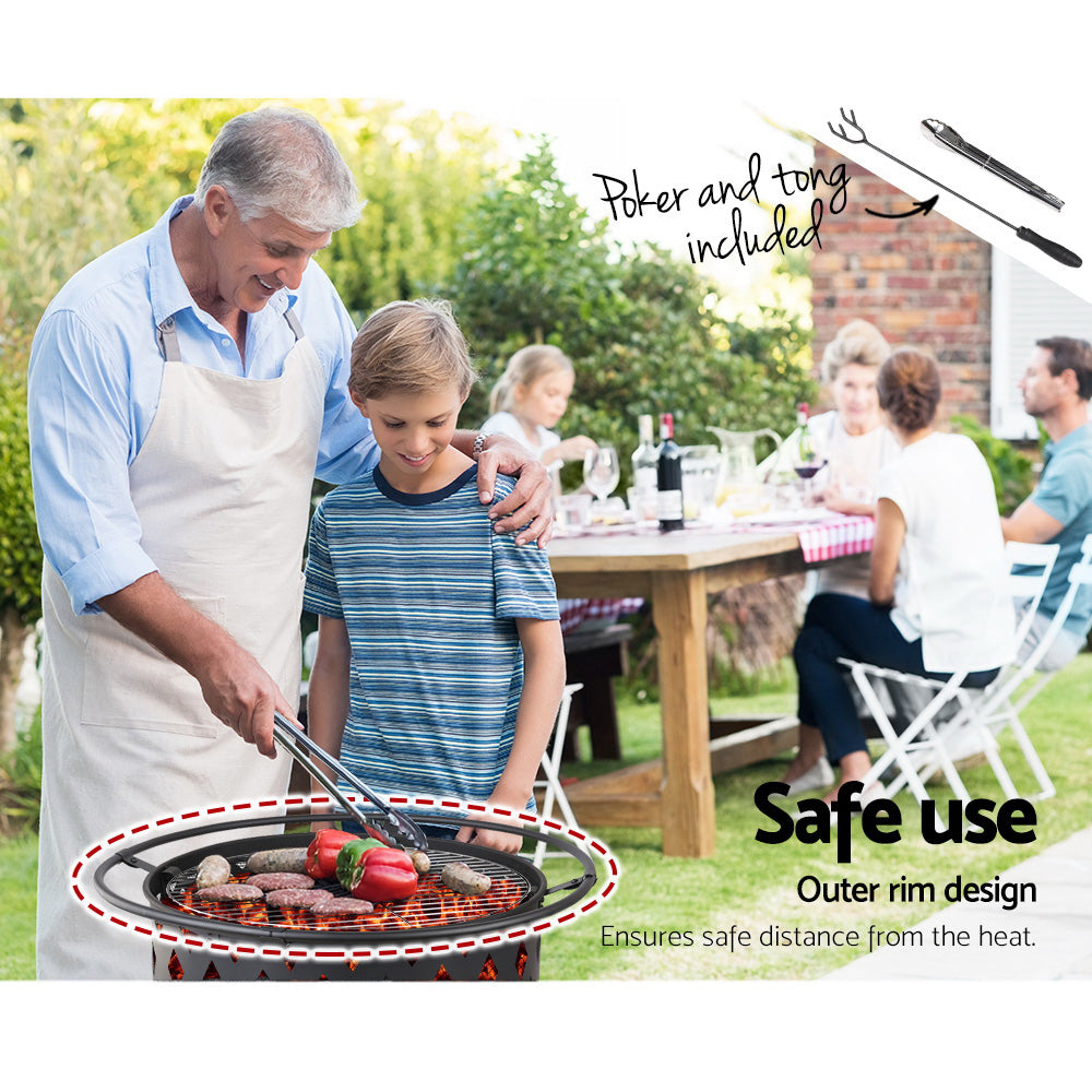 82cm Fire Pit with BBQ Grill Outdoor Wood Burner for Patio & Camping