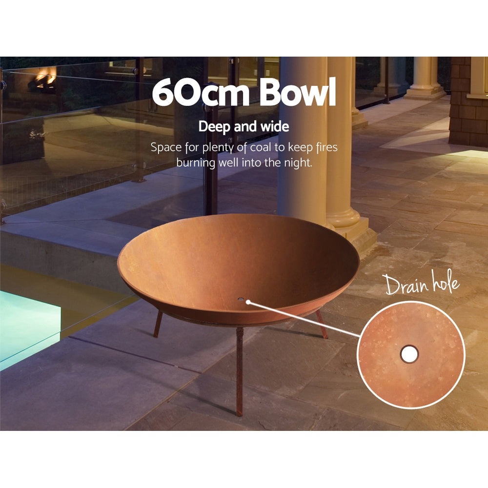 Fire Pit Cast Iron Rustic 60Cm | Grillz Heater Charcoal Bowl