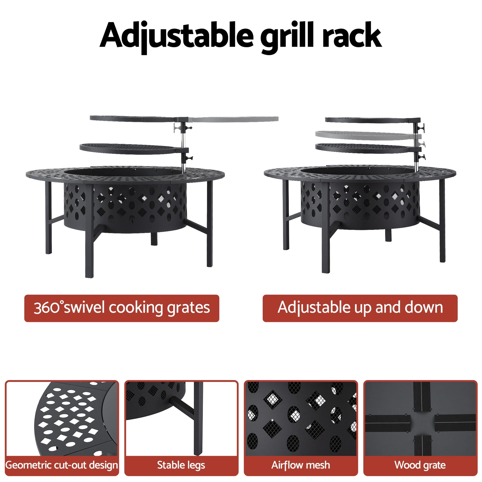3 in 1 Fire Pit BBQ Charcoal Smoker Portable Outdoor Patio Grill