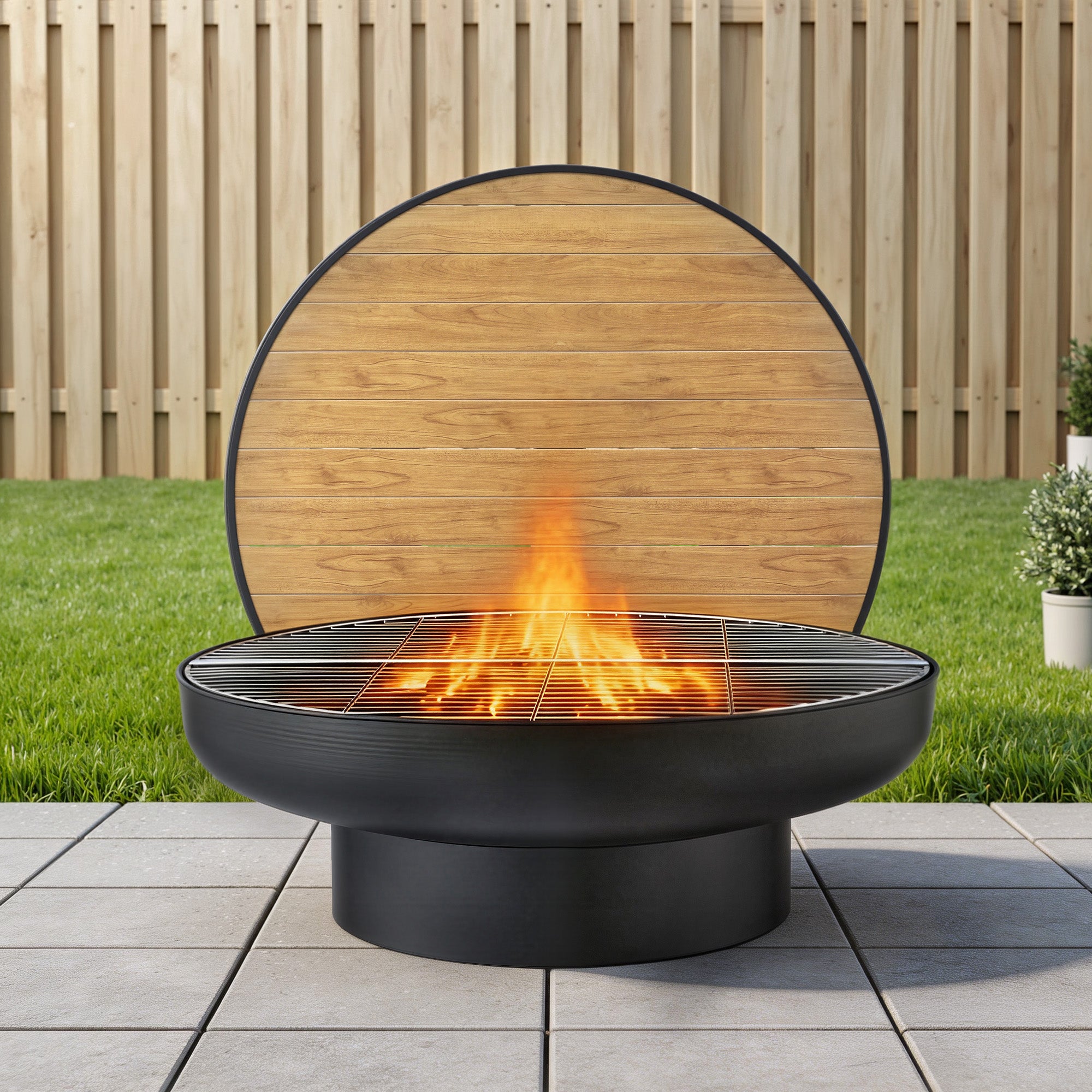 Fire Pit Table 3-in-1 Wood Burning BBQ Grill Round Patio Table