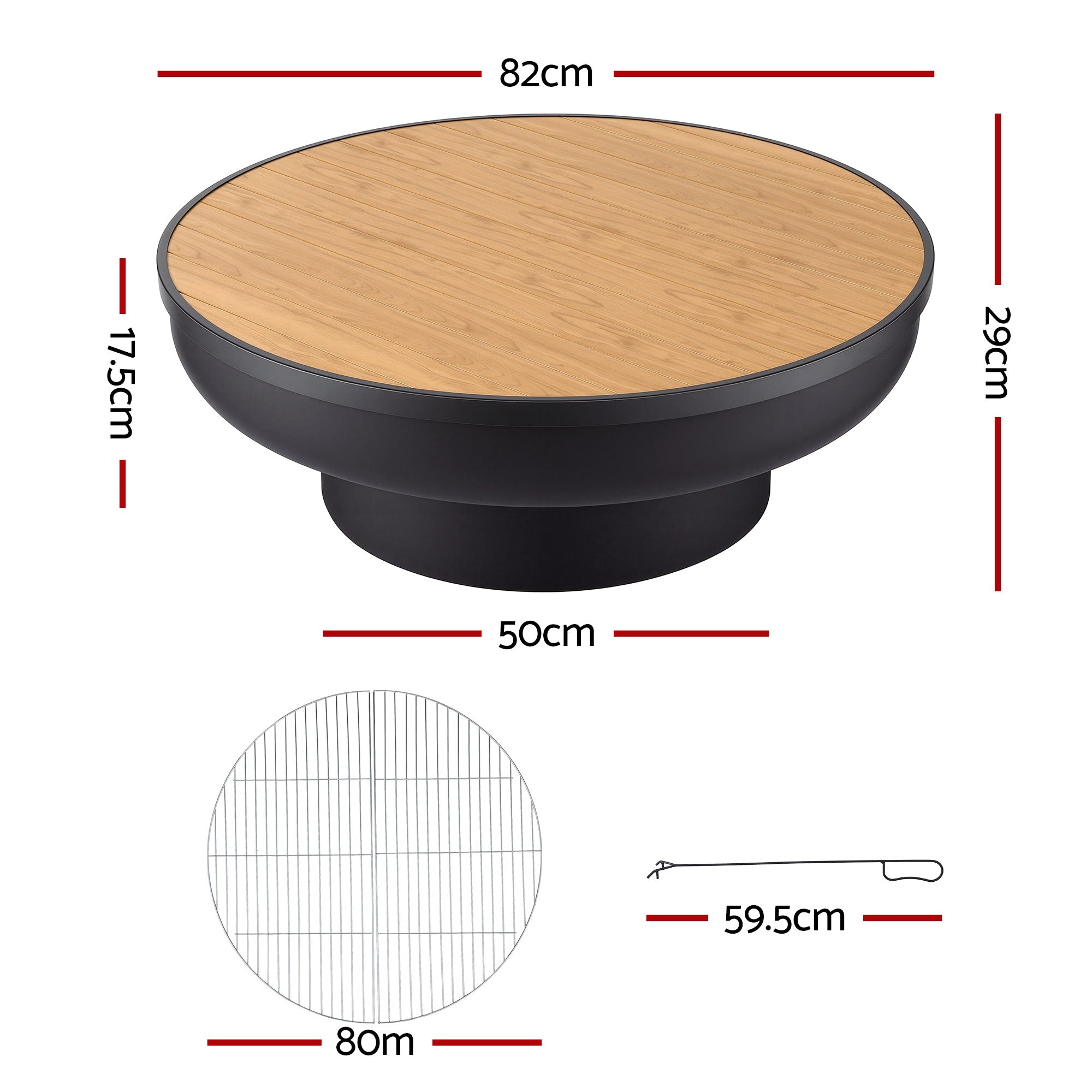 Fire Pit Table 3-in-1 Wood Burning BBQ Grill Round Patio Table