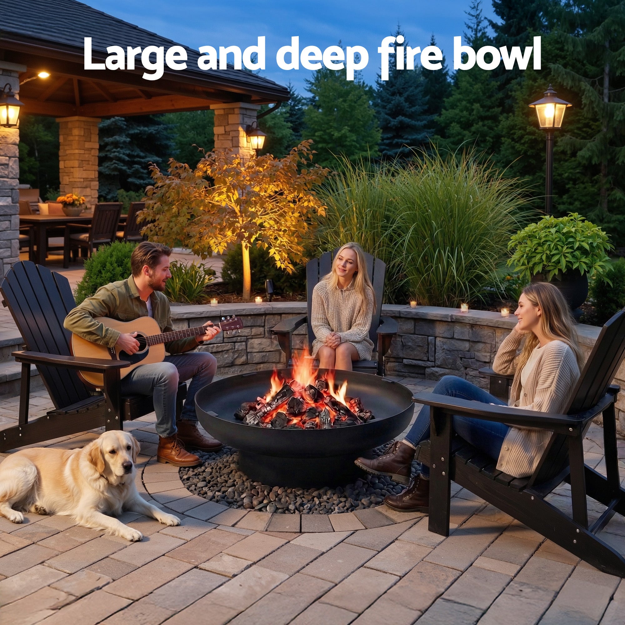 Fire Pit Table 3-in-1 Wood Burning BBQ Grill Round Patio Table