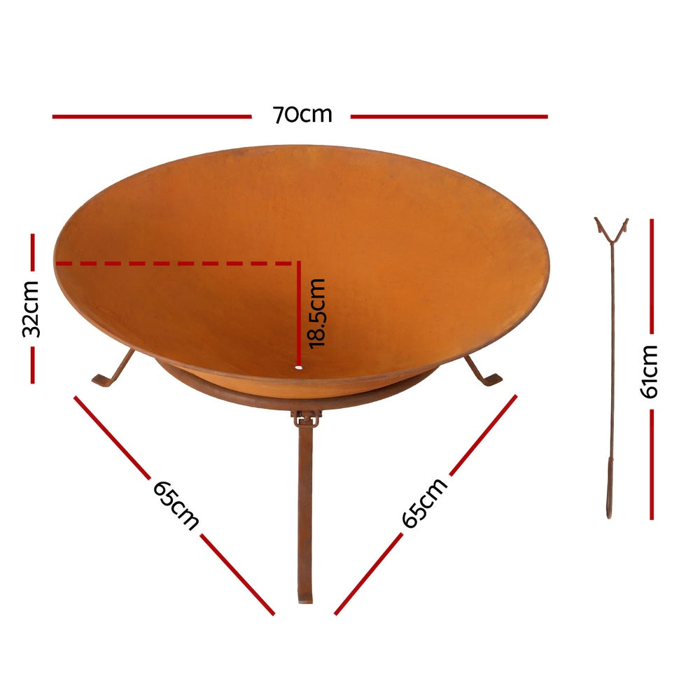 70cm Fire Pit Rustic Iron Bowl Outdoor
