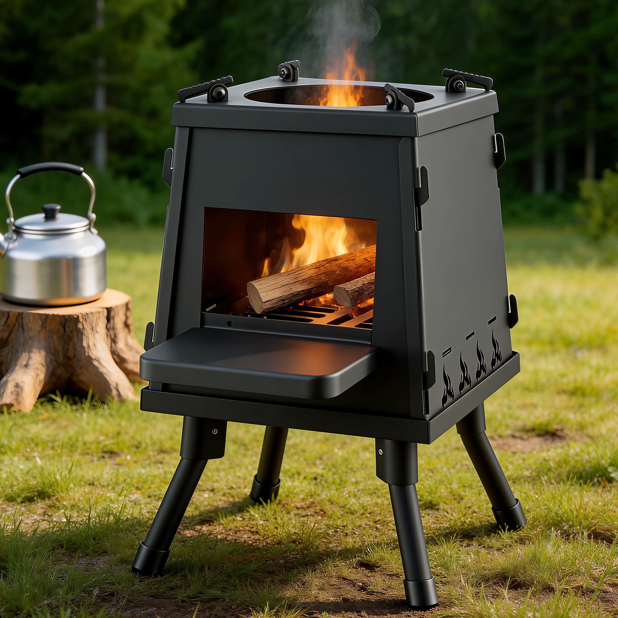 Portable Fire Pit BBQ Stove Outdoor Camping Wood Charcoal Cooking Grill