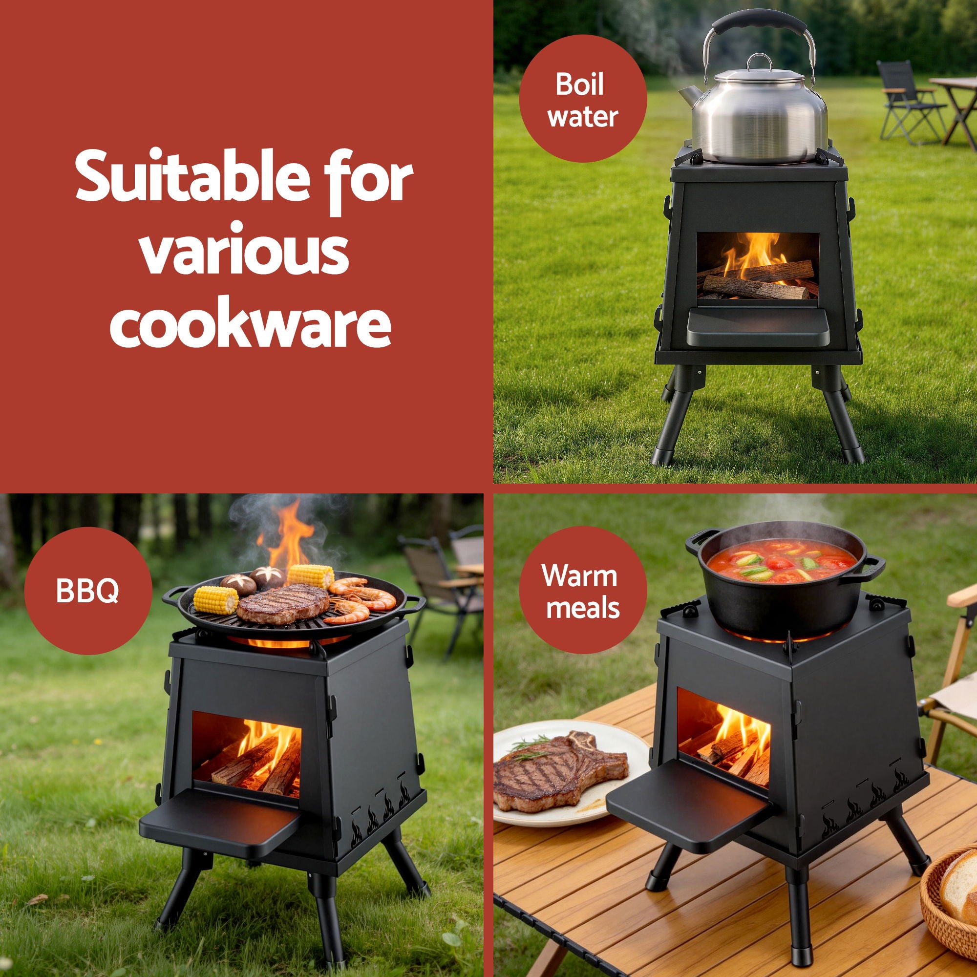 Portable Fire Pit BBQ Stove Outdoor Camping Wood Charcoal Cooking Grill