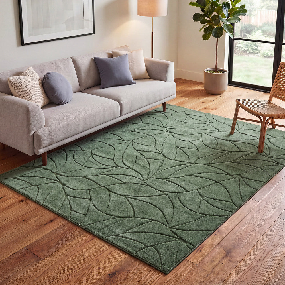 Green Leaf Jacquard Rug 160x230cm | Simpledeals