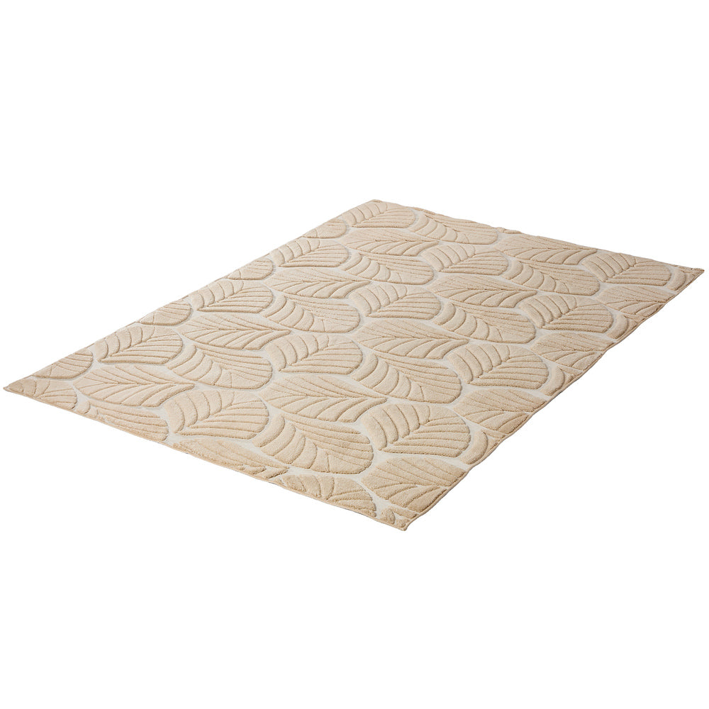 Beige Leaf Rug 200x290cm Textured Jacquard | Simpledeals