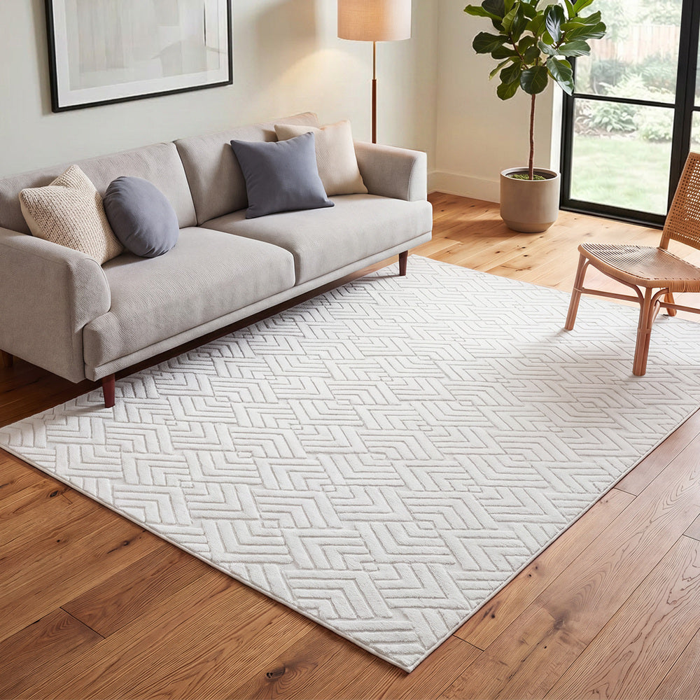 Jacquard Geometric Area Rug 160x230cm Cream | Simpledeals