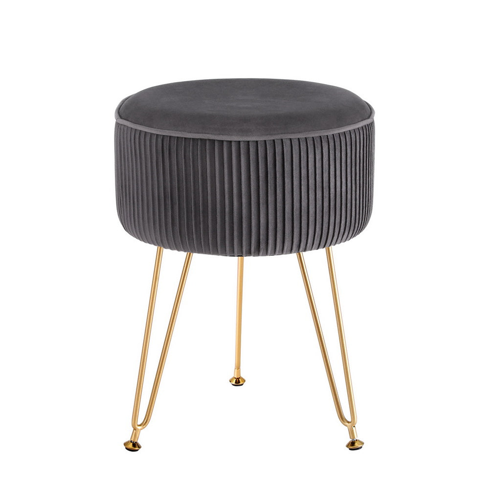Grey colour - Ottoman Foot Stool Vanity Velvet Round Grey
