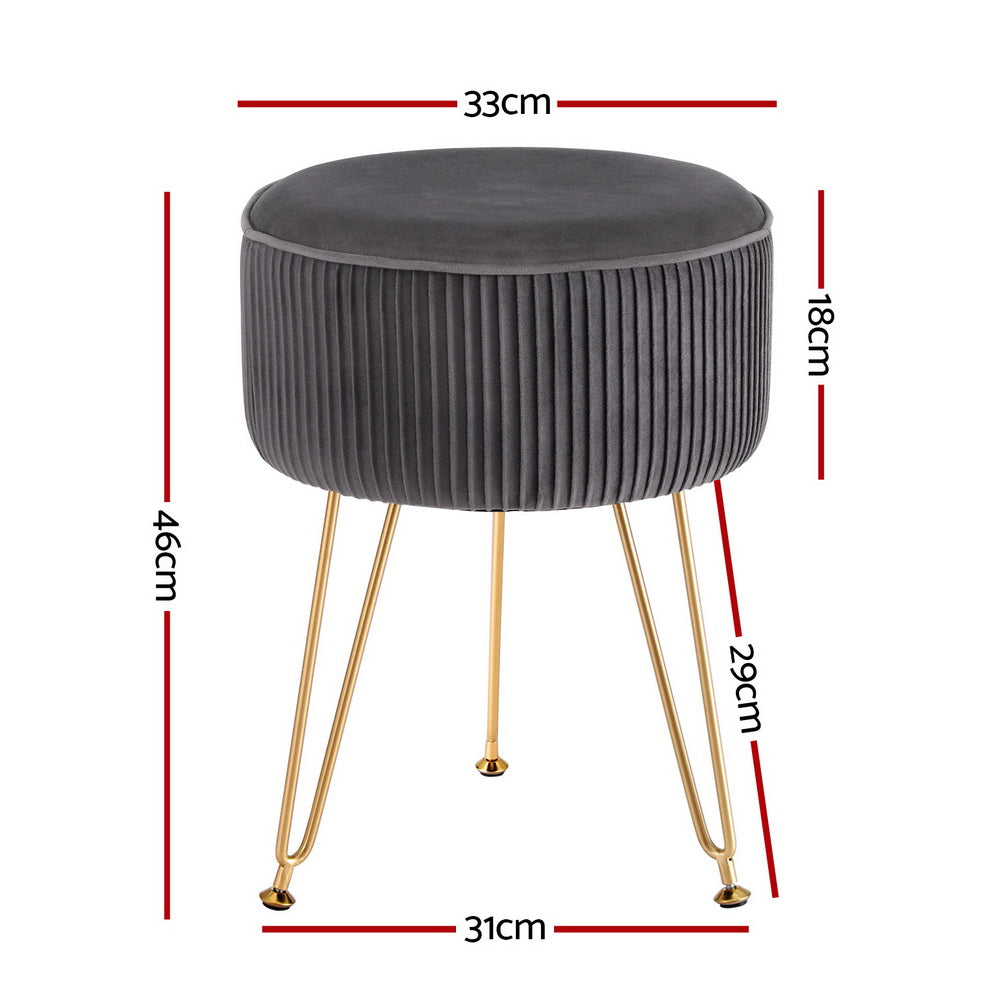 Ottoman Foot Stool Vanity Velvet Round Grey | Velvet finish