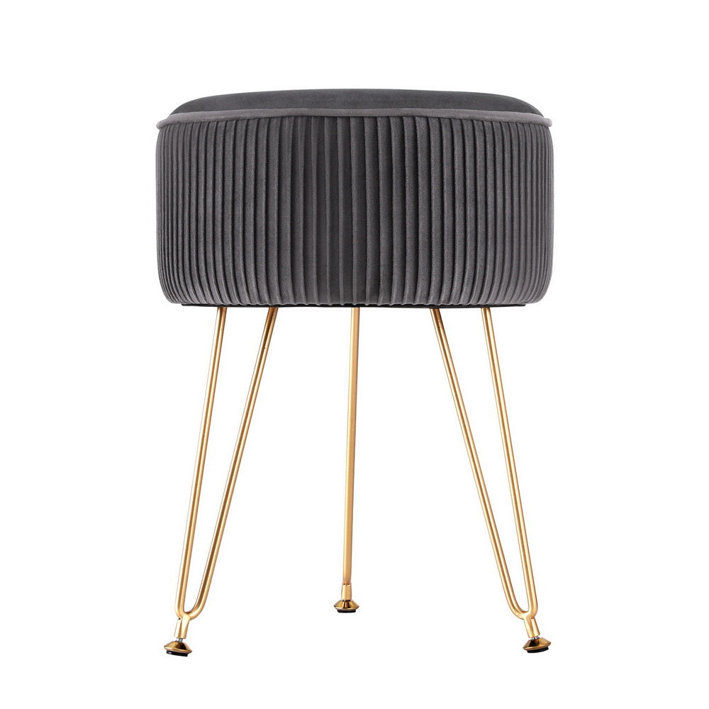 Ottomans & Footstools - Ottoman Foot Stool Vanity Velvet Round Grey