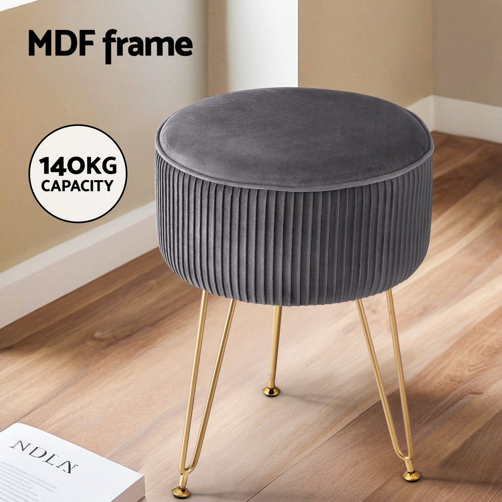 Velvet finish - Ottoman Foot Stool Vanity Velvet Round Grey