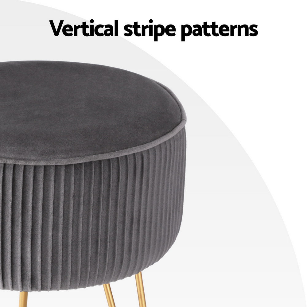 Ottoman Foot Stool Vanity Velvet Round Grey | Ottomans & Footstools