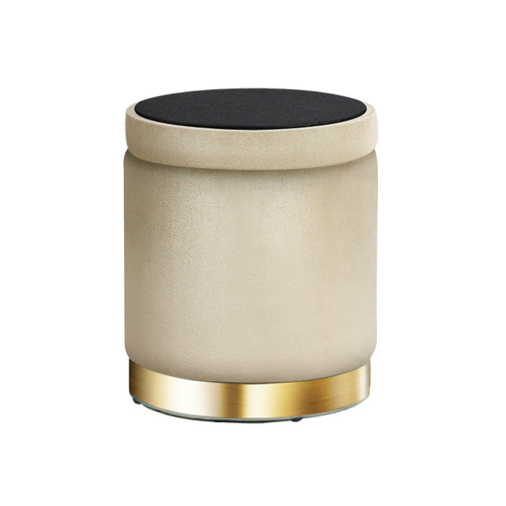 Ottoman Storage Foot Stool Round Velvet Cream | Cream colour