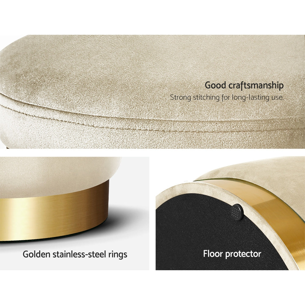 Rest Pouffe Padded Makeup - Ottoman Storage Foot Stool Round Velvet Cream