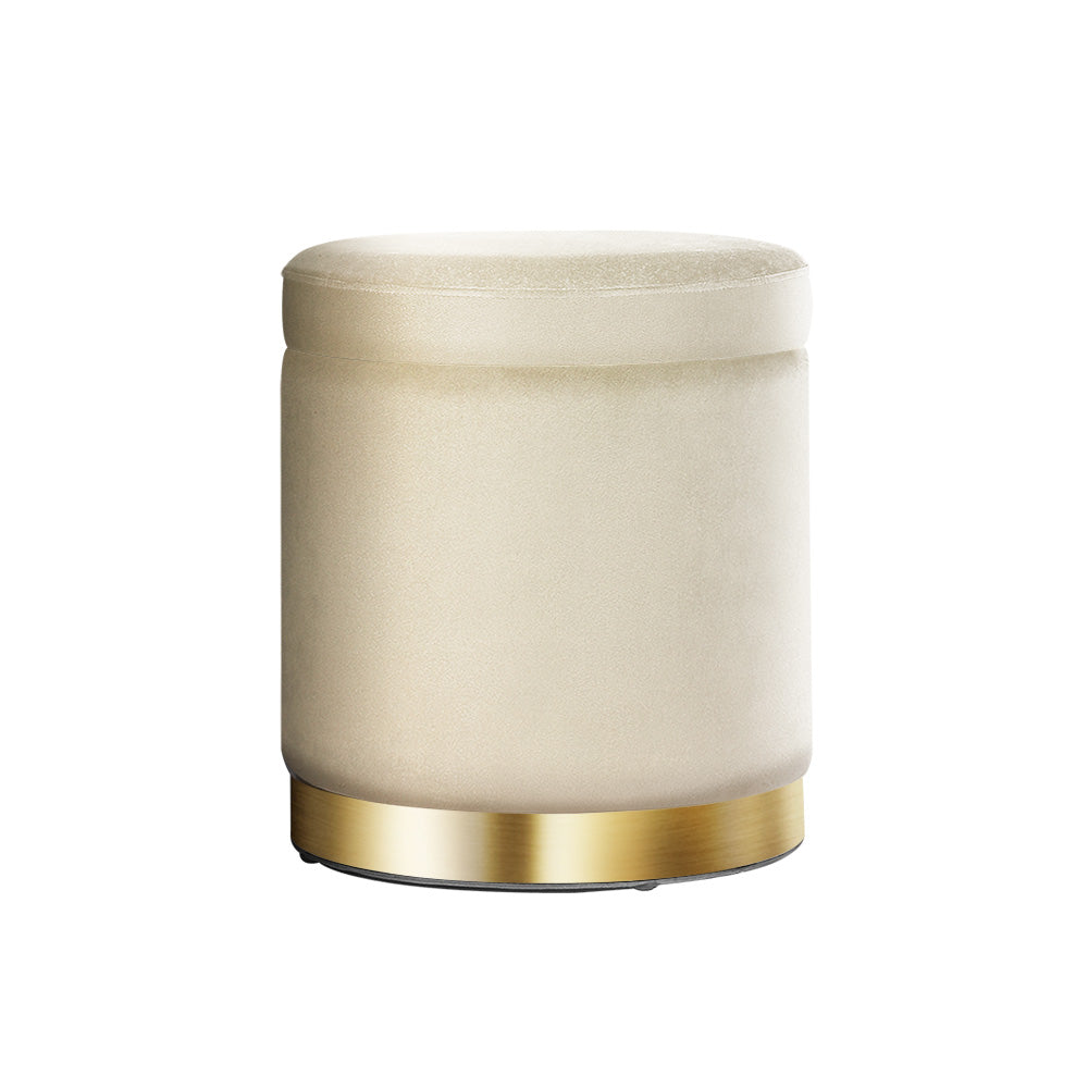 Velvet finish - Ottoman Storage Foot Stool Round Velvet Cream