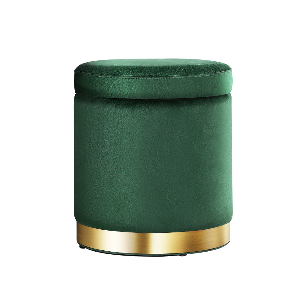 Ottoman Storage Foot Stool Round Velvet Green