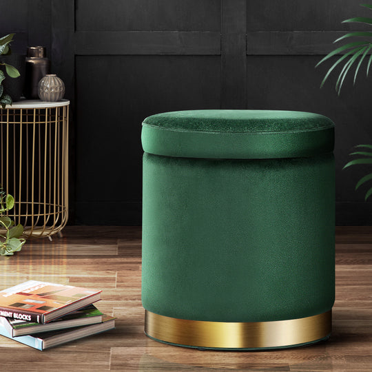 Ottoman Storage Foot Stool Round Velvet Green  | PayPal