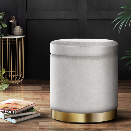 Versatile Round Velvet Ottoman Storage - Grey