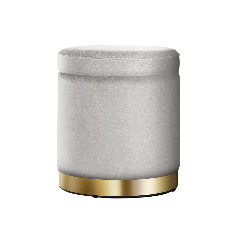 Versatile Round Velvet Ottoman Storage - Grey | Grey colour