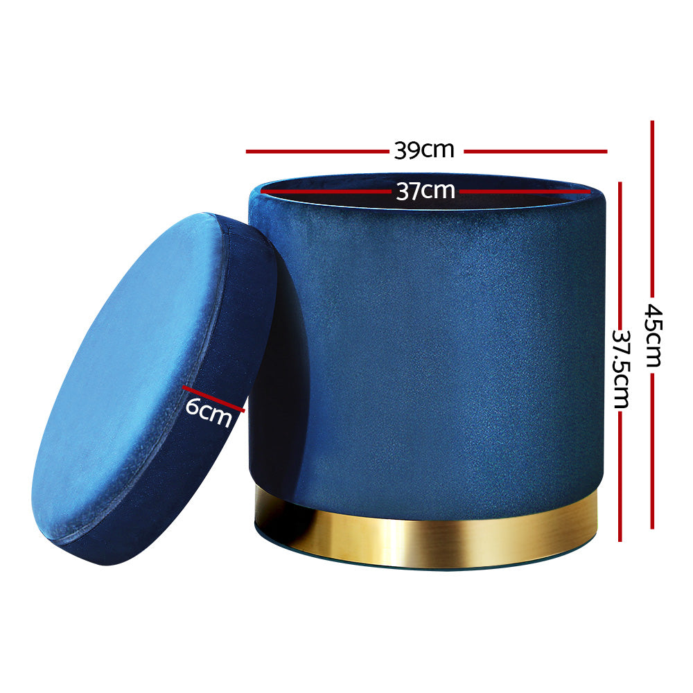 Ottomans & Footstools - Ottoman Storage Foot Stool Round Velvet Navy