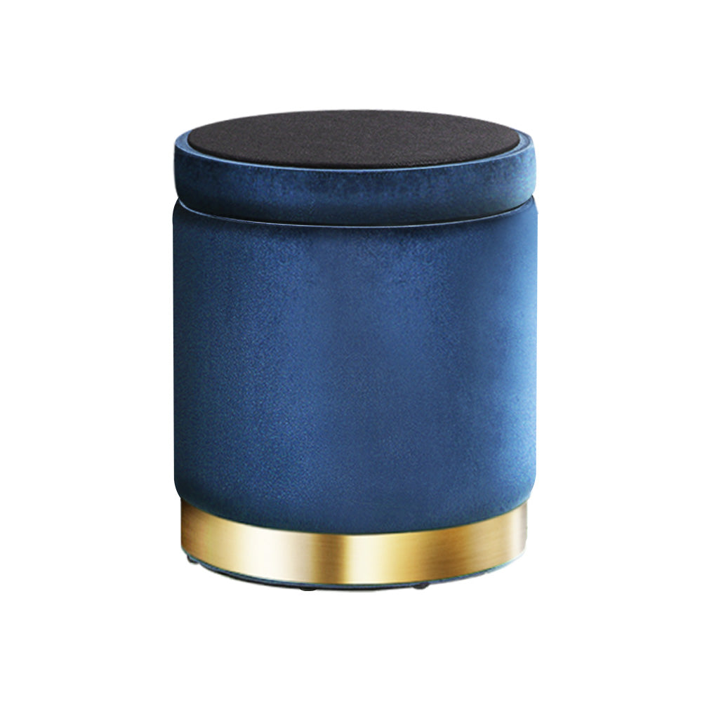 Ottoman Storage Foot Stool Round Velvet Navy | Navy colour