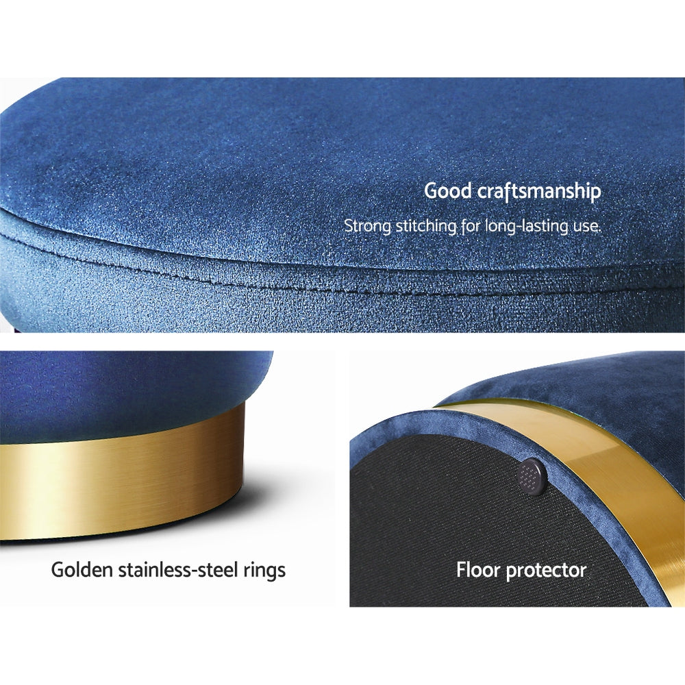 Rest Pouffe Padded Seat - Ottoman Storage Foot Stool Round Velvet Navy
