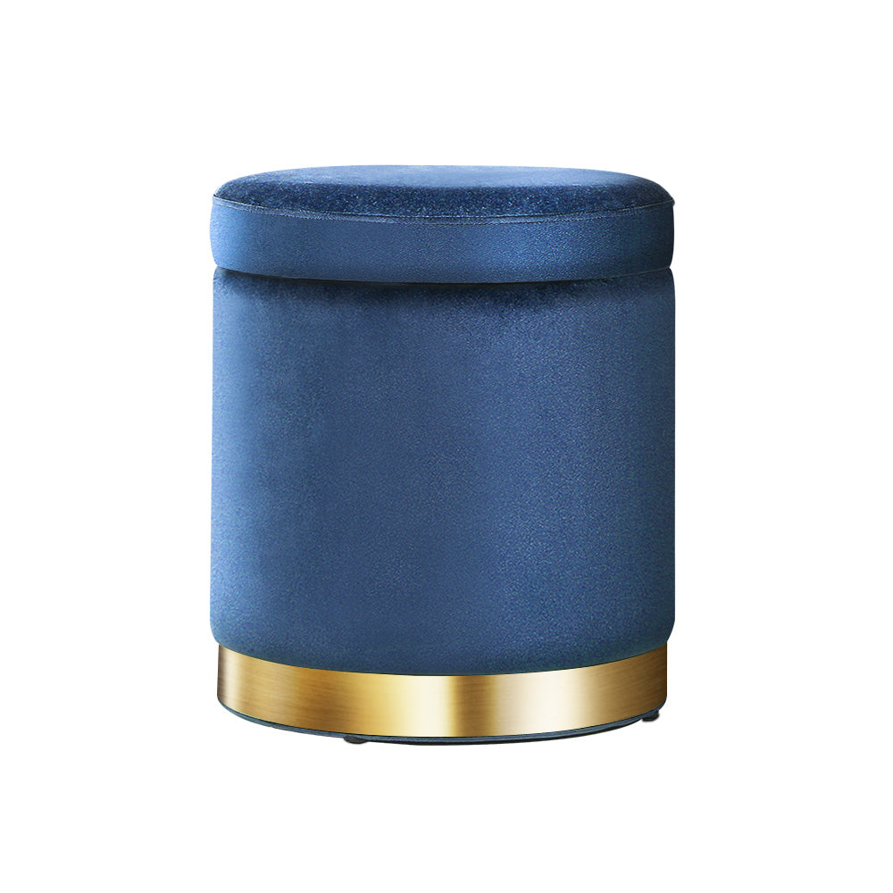 Velvet finish - Ottoman Storage Foot Stool Round Velvet Navy