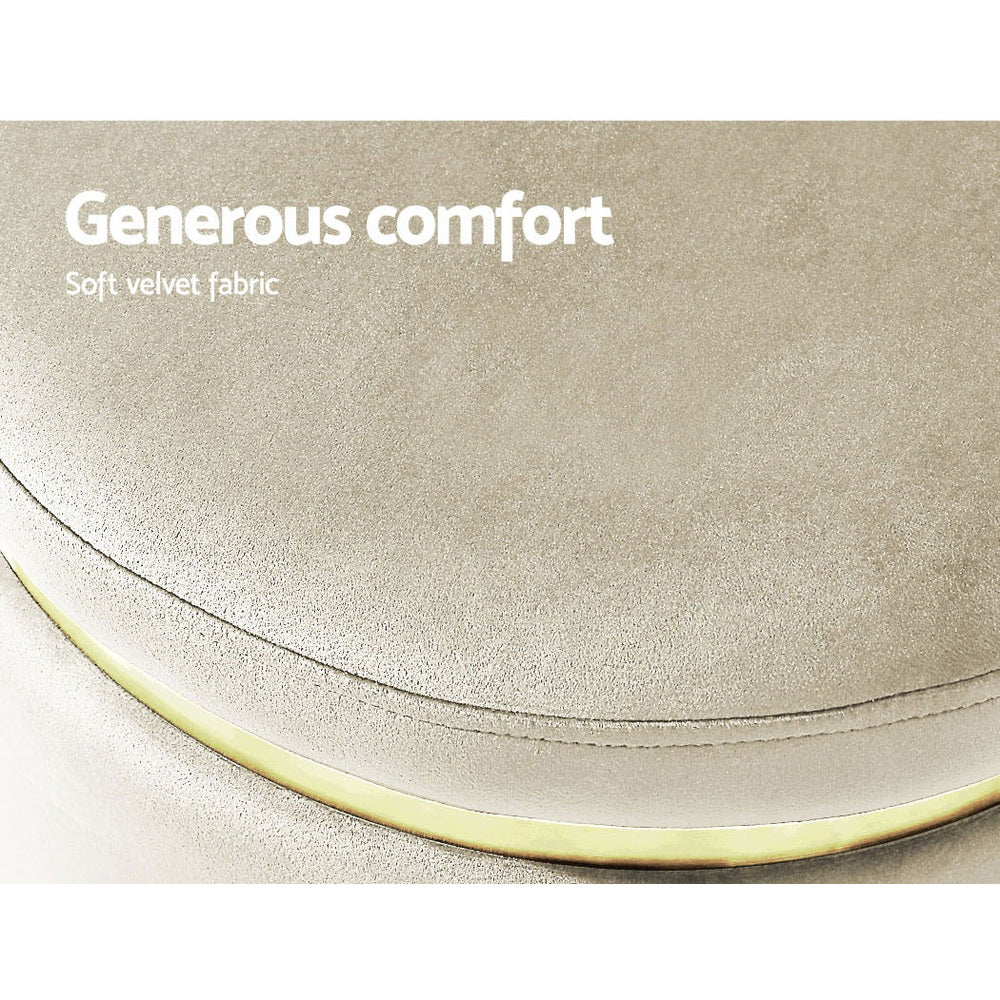 Round Ottoman Foot Stool Velvet Cream Comfortable Seating