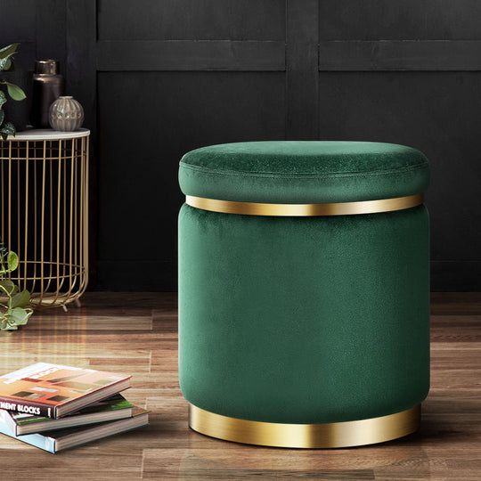 Ottoman Foot Stool Round Velvet Green Home Decor