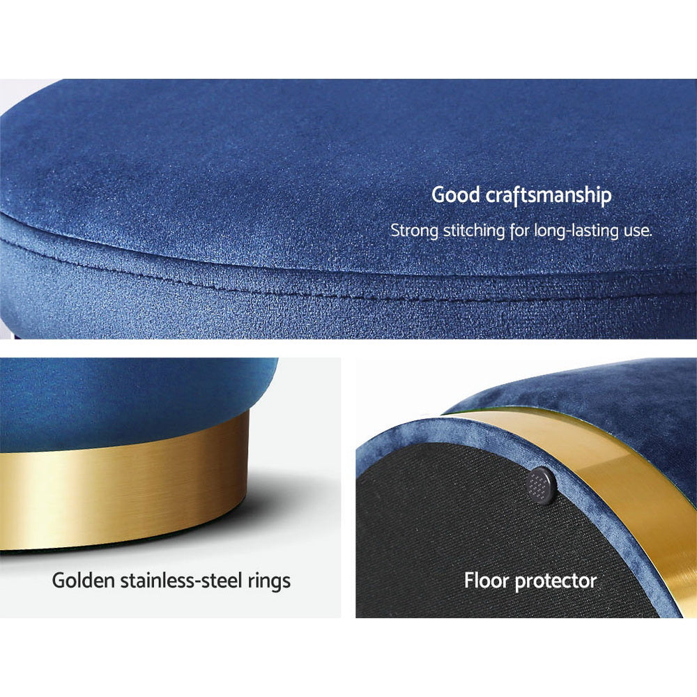 Round Velvet Ottoman Foot Stool Navy Soft Seat