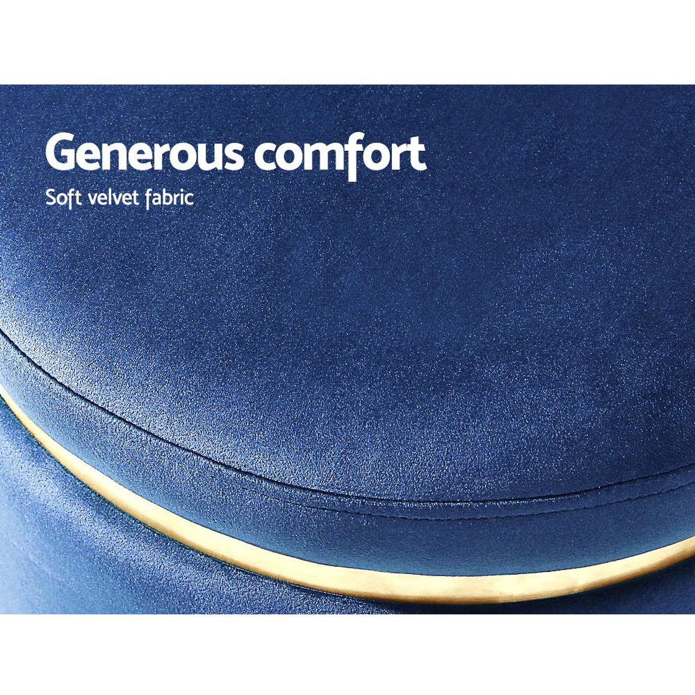 Round Velvet Ottoman Foot Stool Navy Soft Seat