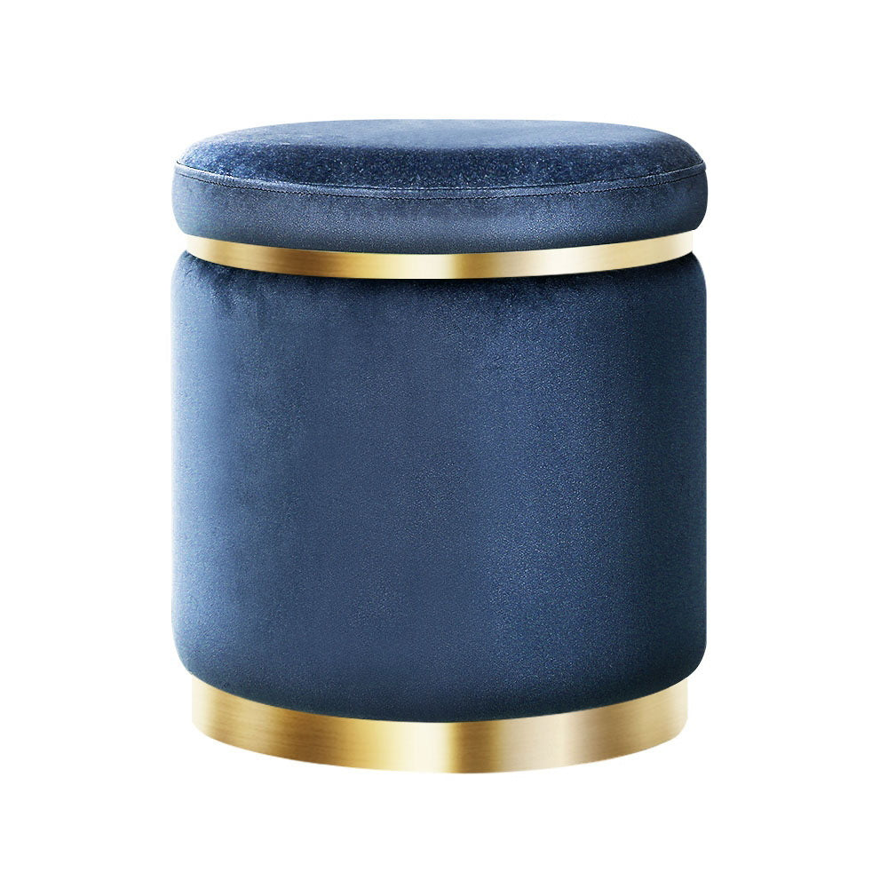 Round Velvet Ottoman Foot Stool Navy Soft Seat