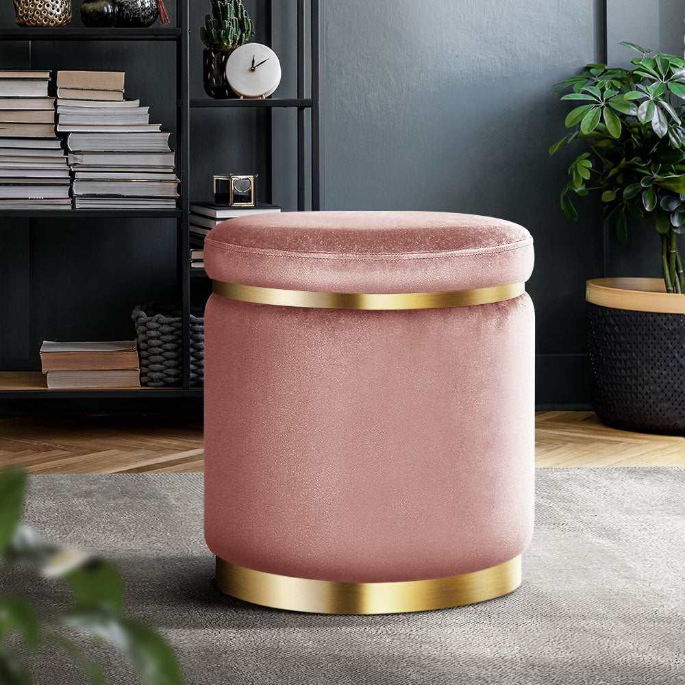 Ottoman Foot Stool Round Velvet Pink