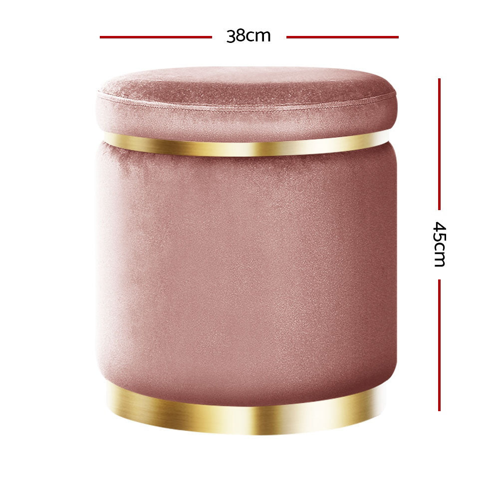 Round Velvet Ottoman Foot Stool Pink Soft Seat