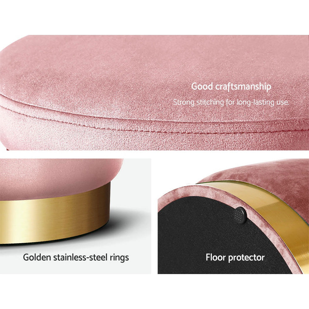 Round Velvet Ottoman Foot Stool Pink Soft Seat