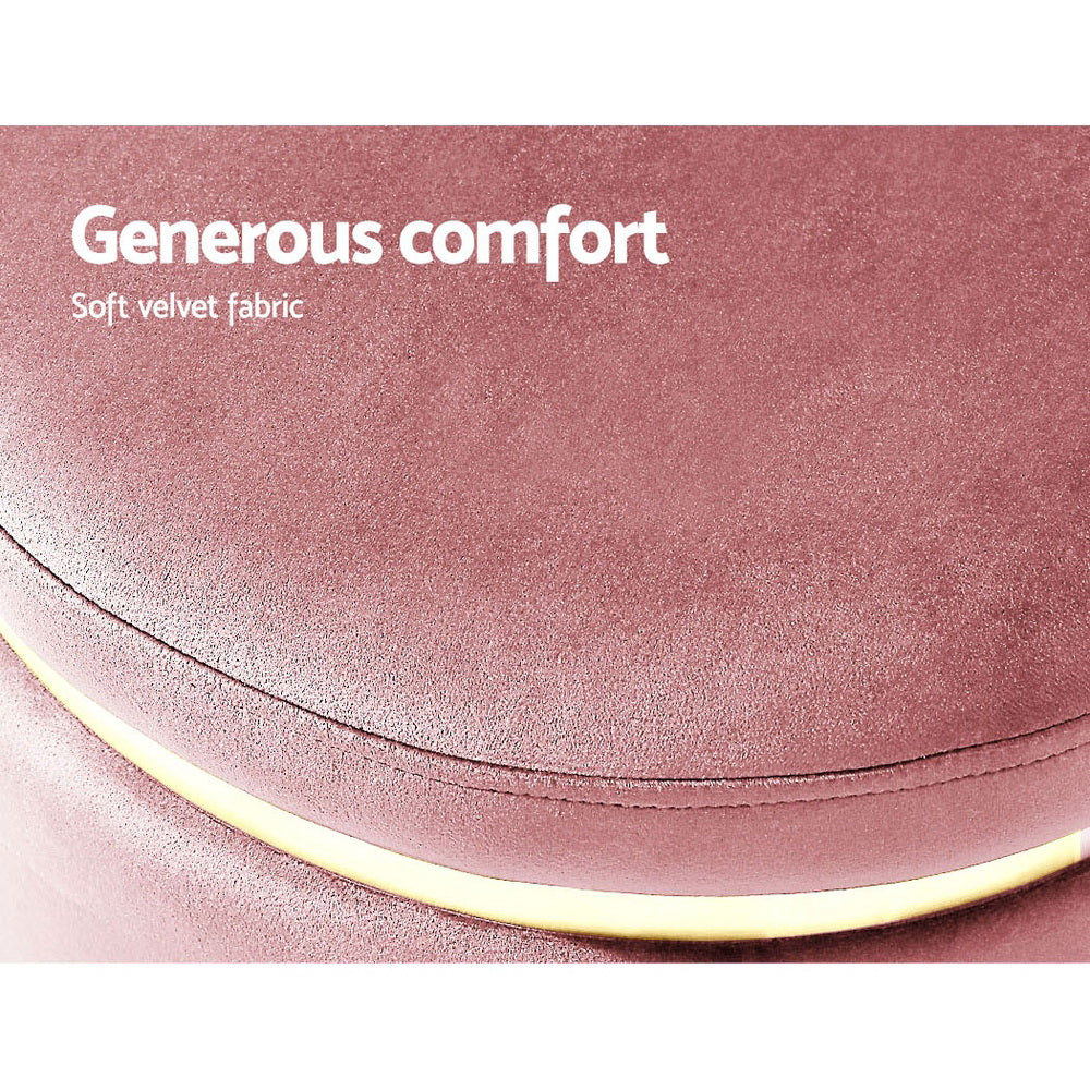 Round Velvet Ottoman Foot Stool Pink Soft Seat